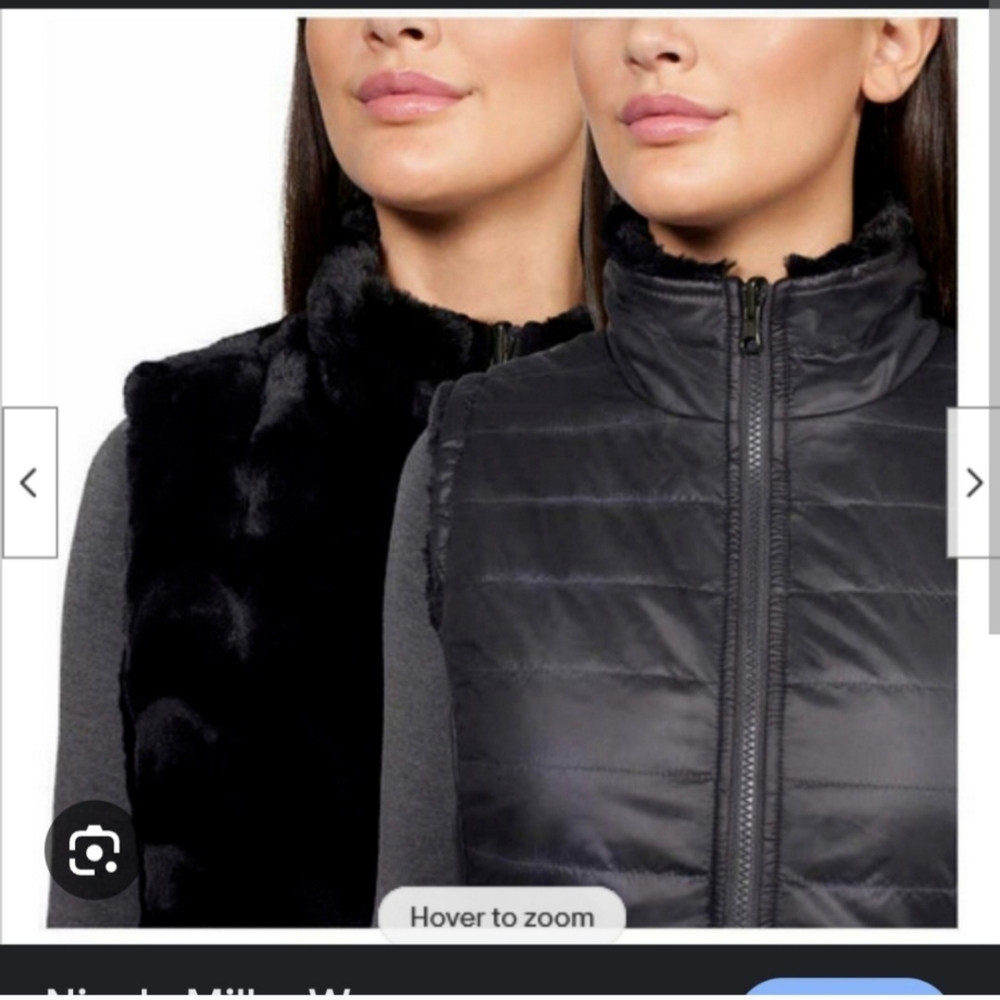 Nicole Miller Reversible Black Puffer Vest - Medium 20 PTP - Picture 3 of 9